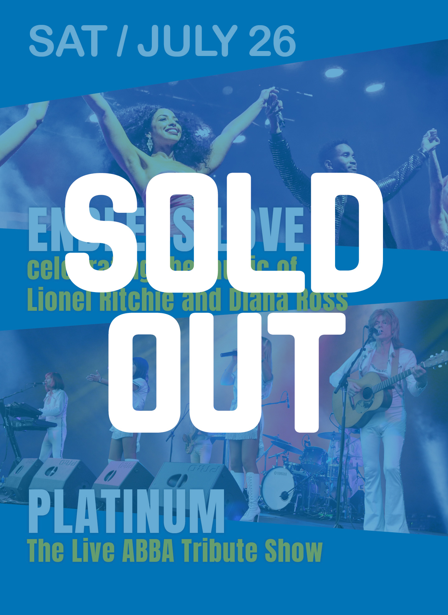 ENDLESS LOVE celebrating the music of Lionel Ritchie and Diana Ross and PLATINUM The Live ABBA Tribute Show, Saturday 26 July 2025